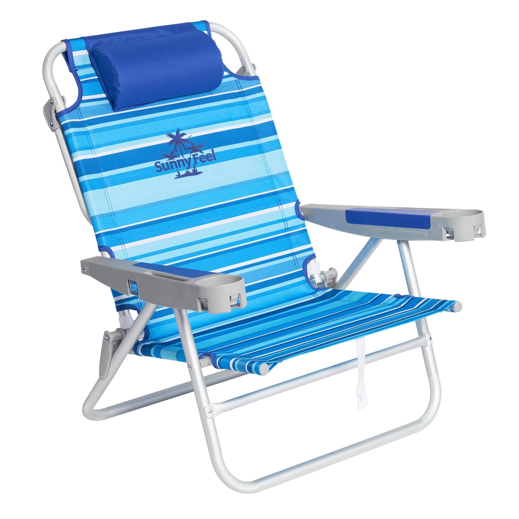 Extra Wide 28" Low Beach Chair 5 Position Lay Flat, XL Oversized Portable Folding Camping Chairs
